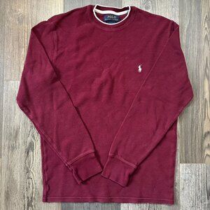Polo Ralph Lauren Men Waffle Knit Thermal Shirt Medium Maroon Long Sleeve Cotton